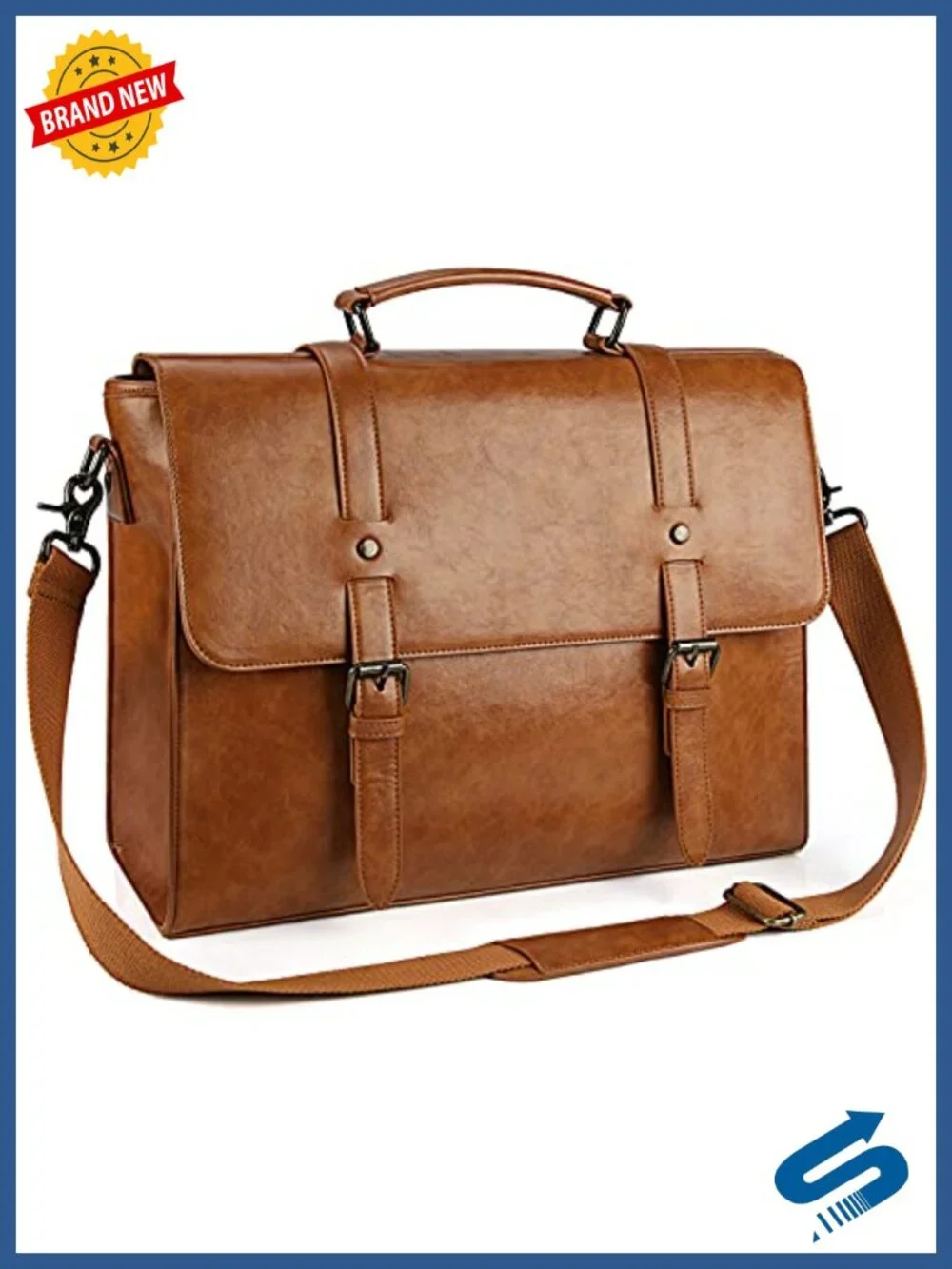 Vintage Leather Laptop Messenger Bag 15.6 Inch Waterproof PU Leather Briefcase